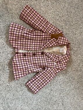 Janie and Jack Pink and Brown Plaid Toddler Girls Blazer 12-18mo